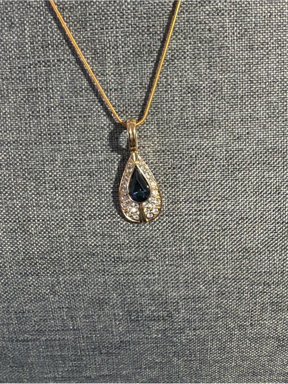 Roman Gold Teardrop Pendant Necklace with Blue Center Stone